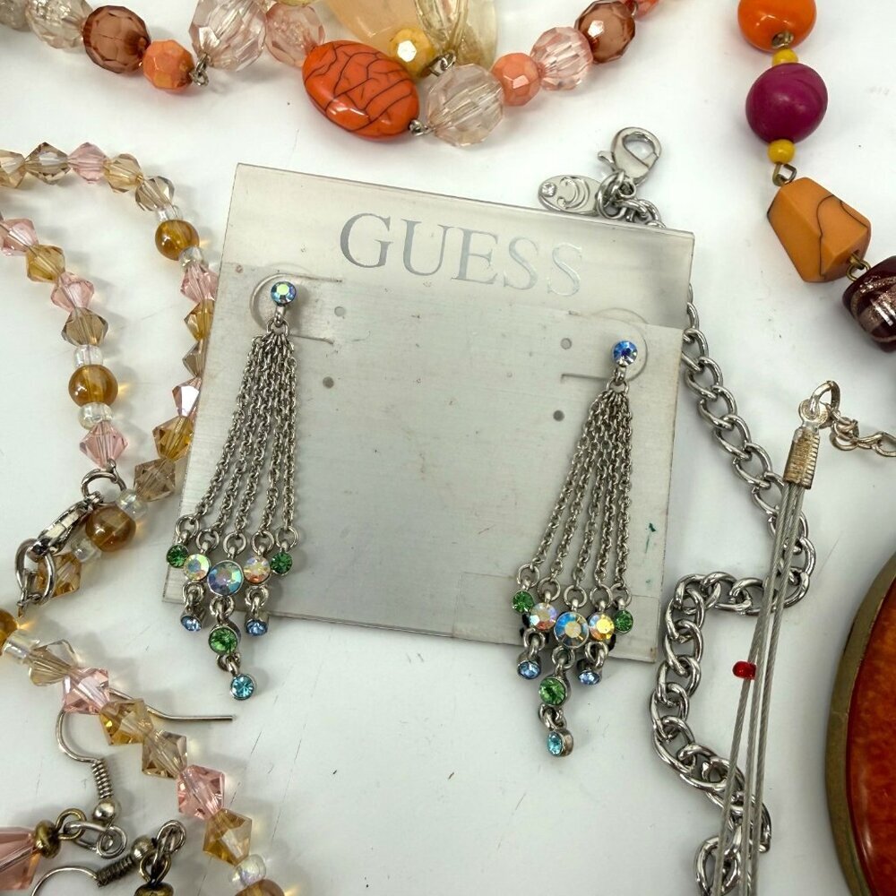 Jewelry Mixed Lot Wearable Earrings Necklace Bracelet Orange Pink Tone Boho - Picture 9 of 16